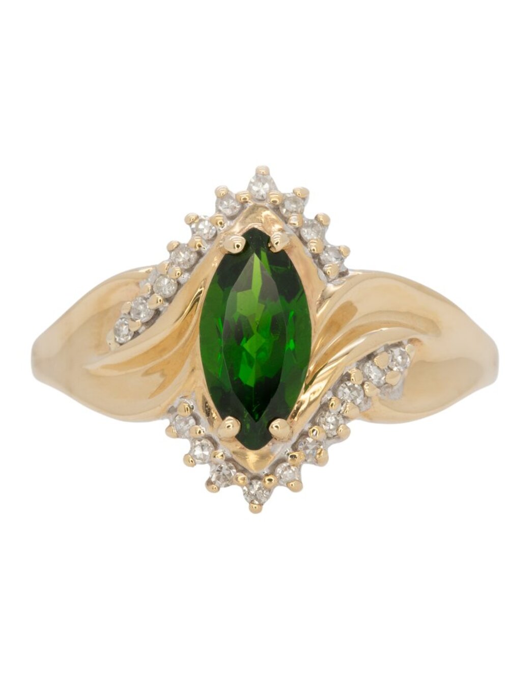 Estate 1.11cts Chrome Diopside Ring with Diamond Accents in Solid 10K Gold